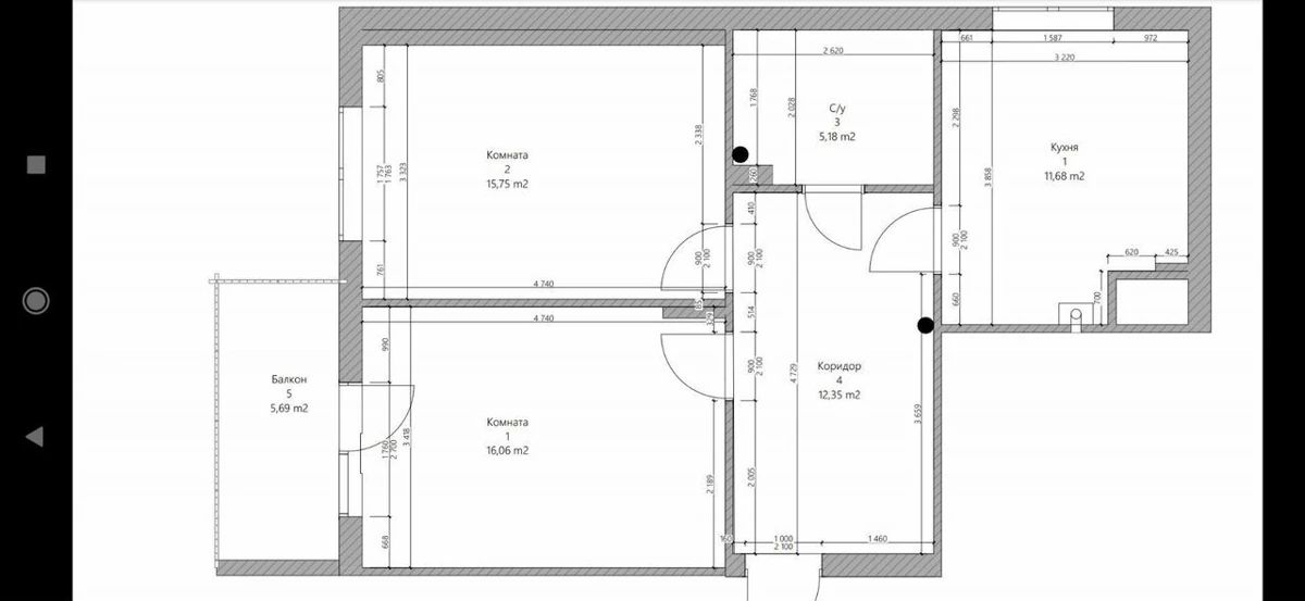 Двухкомнатная квартира в ЖК «Три кита»